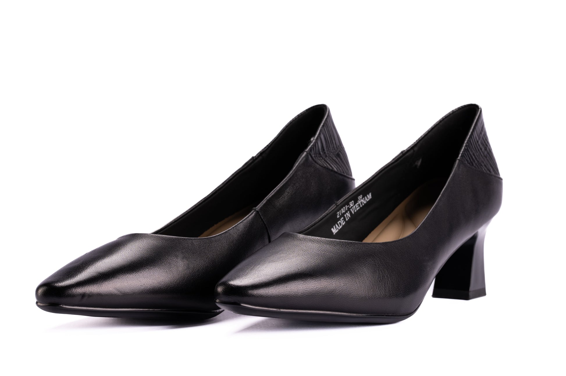 ladies dress pumps shoes Aria – Black Women's Mid-Heel Leather Pumps